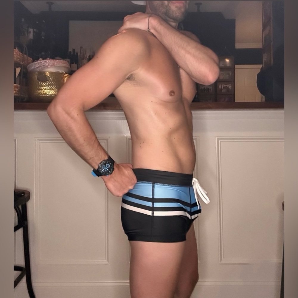 Project 51 | Cassis Square Cut Swim Trunks in Blue / Black / White (Medium) - Picture 10 of 13